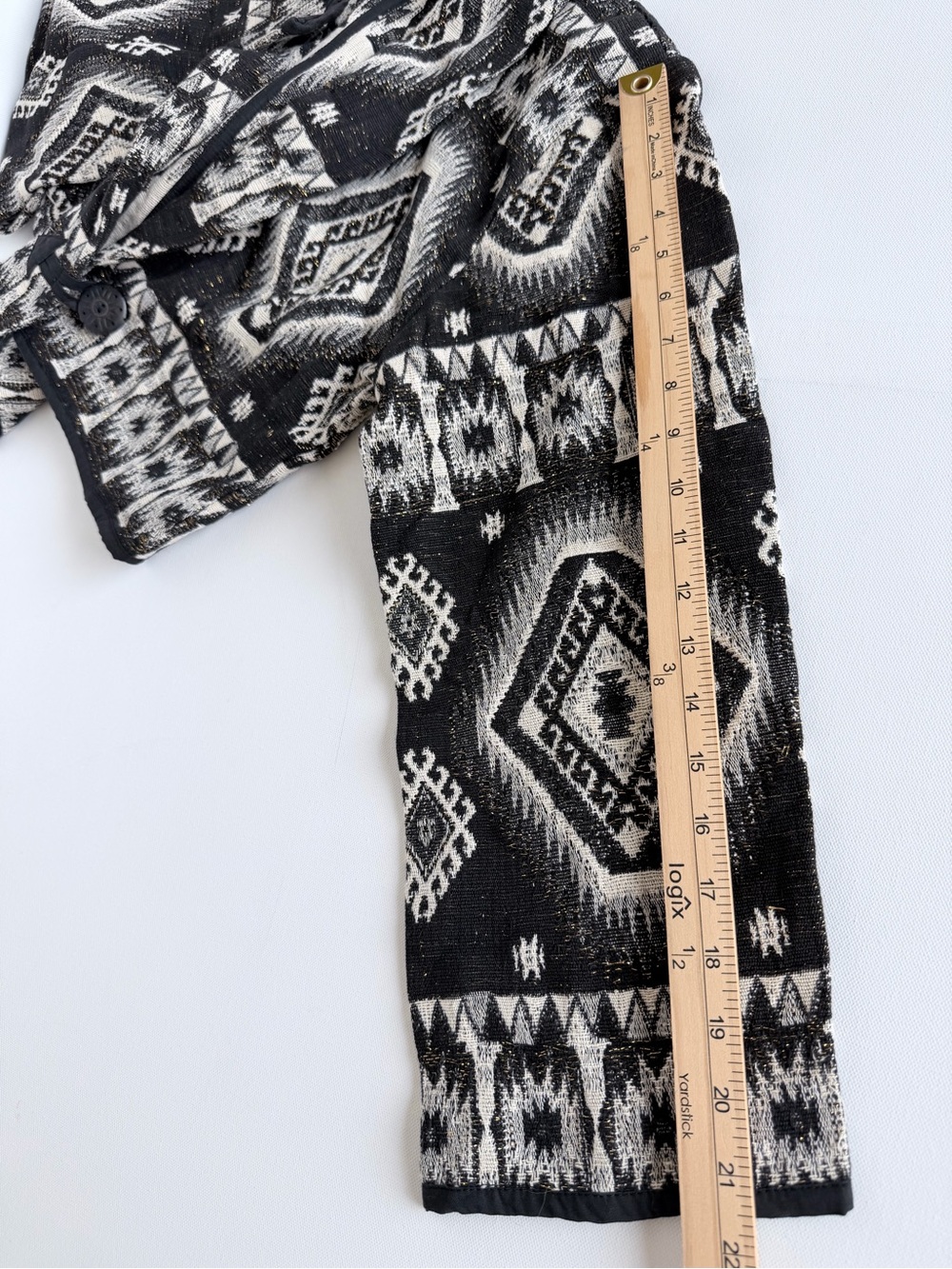 Vintage 90s Flashback Tapestry Jacket S Black White Gold Western Cropped - Picture 8 of 12